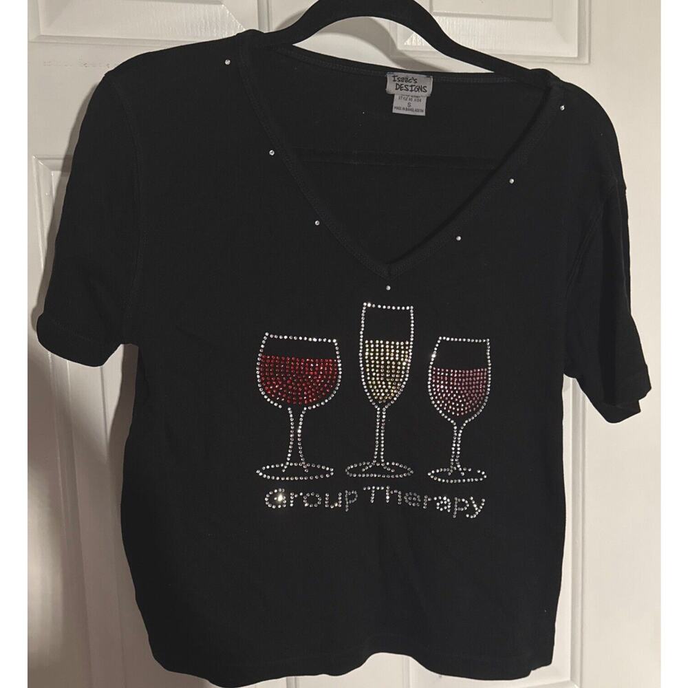 Group Therapy Rhinestone V-Neck black T-Shirt - Small